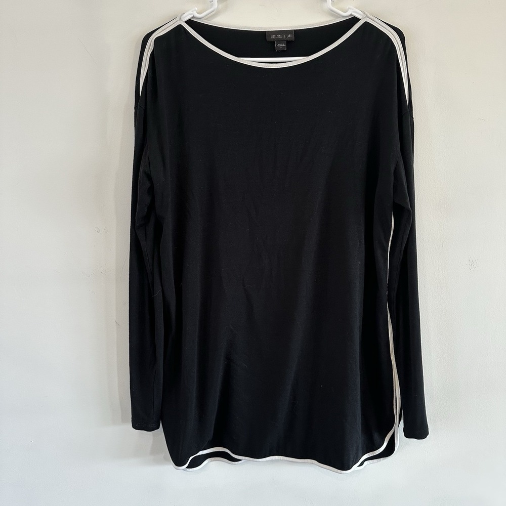 J Jill Wearever Collection Black Boatneck Top Size‎ S Minimalist Classic